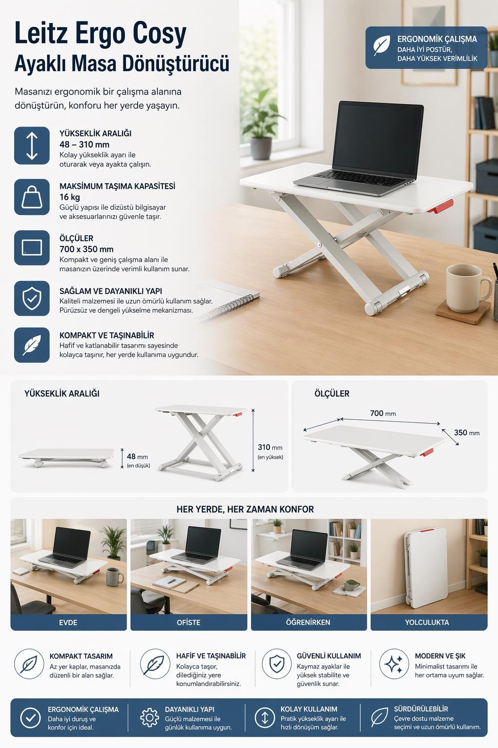 Leitz Ergo Cosy Ayaklı Masa Dönüştürücü KOD:65330085