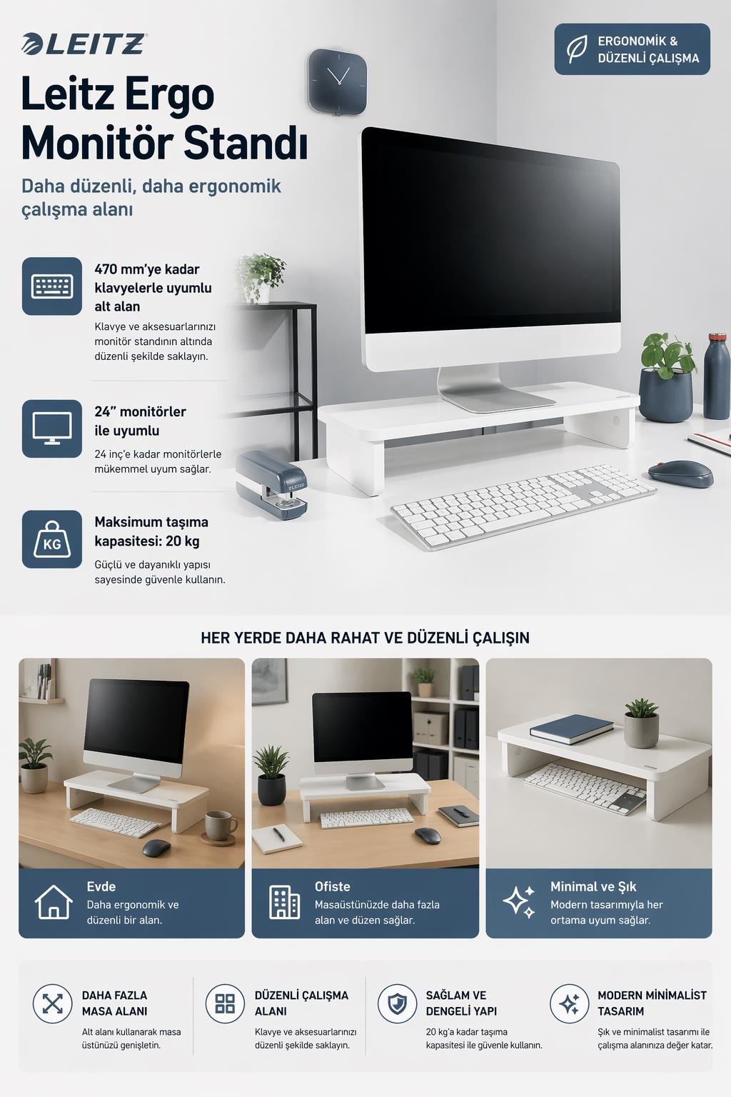 Leitz Ergo Monitör Standı Beyaz - KOD:6434001