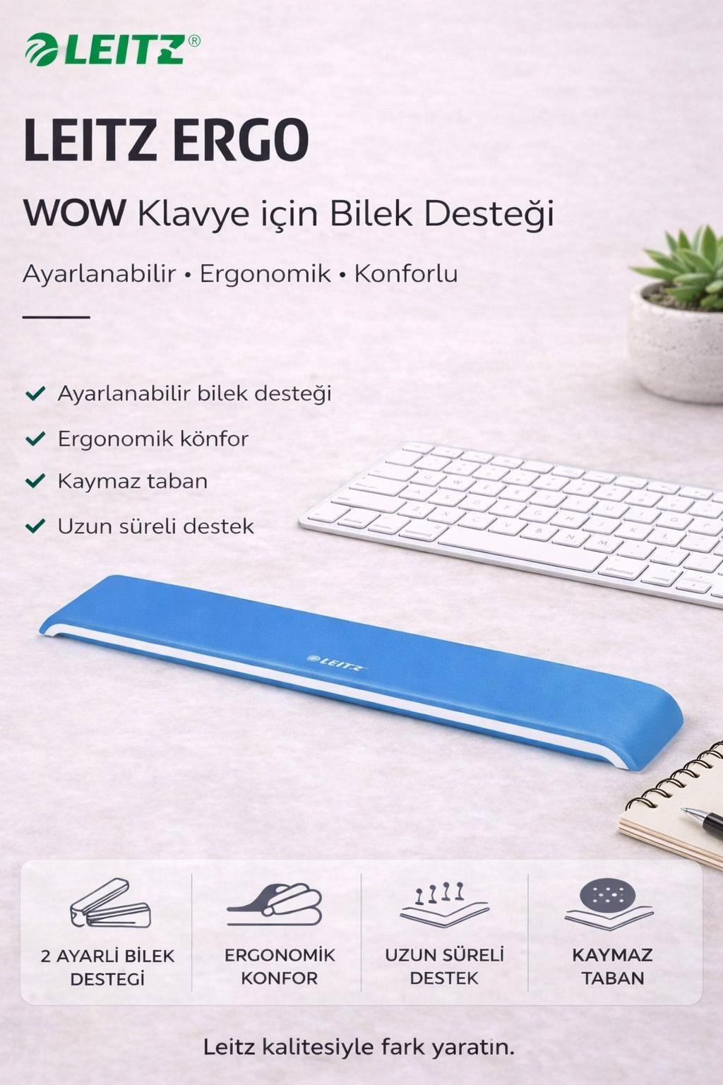 Leitz Ergo WOW Klavye için Bilek Desteği - Mavi - KOD:65230036