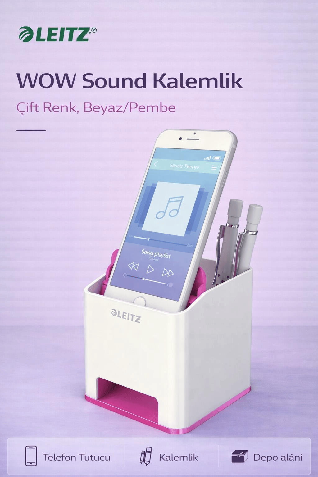 Leitz WOW Sound Kalemlik Çift Renk, Beyaz/Pembe -KOD:53631023 