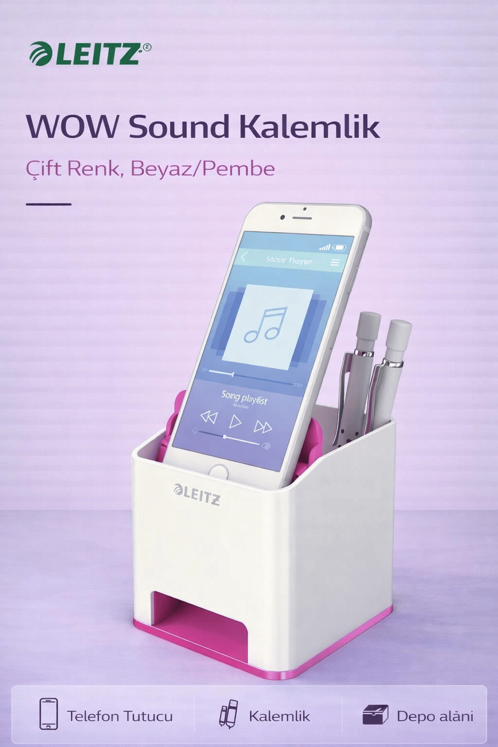 Leitz WOW Sound Kalemlik Çift Renk, Beyaz/Pembe -KOD:53631023 