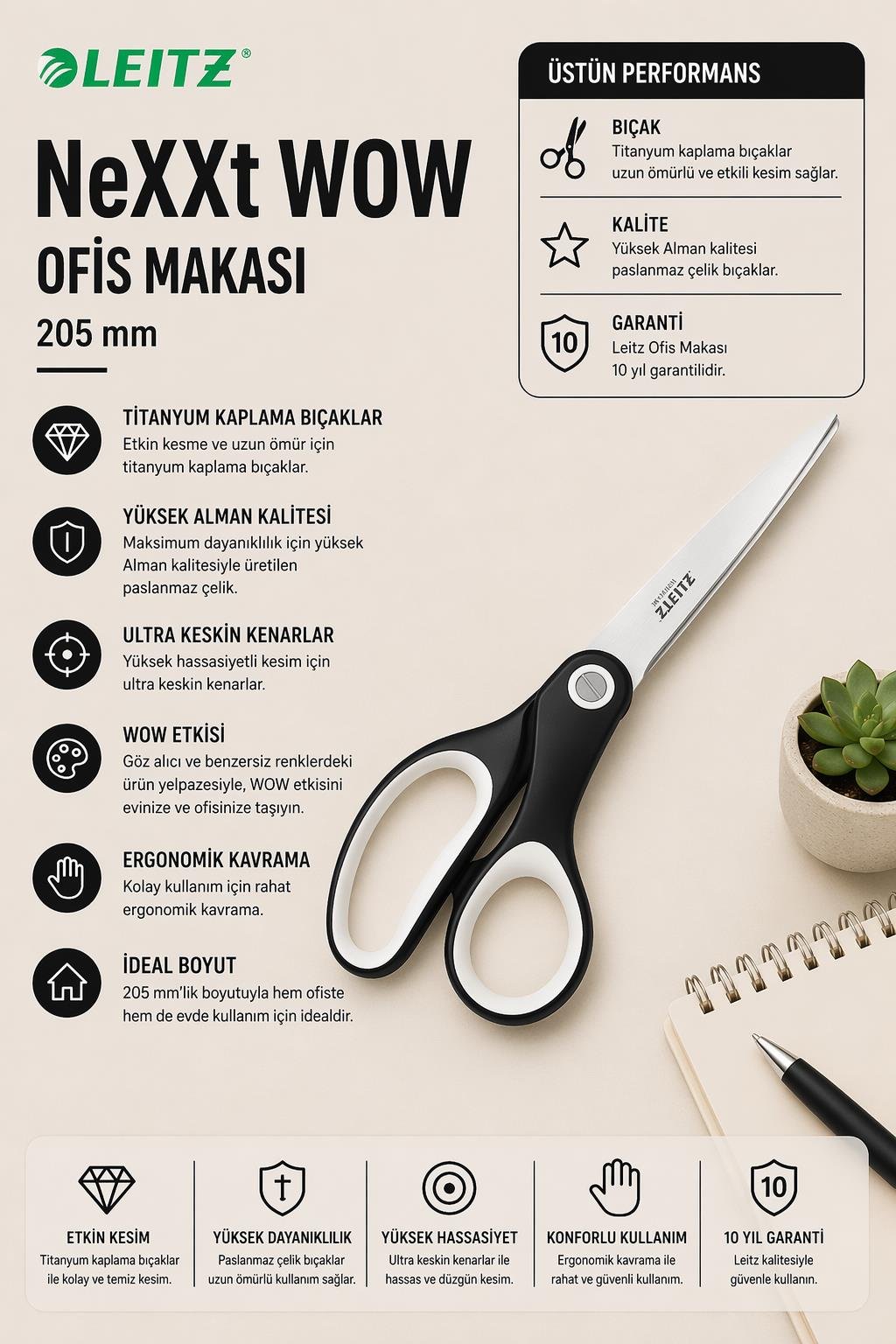 Leitz WOW Titanyum Ofis Makası 205mm Metalik Siyah - KOD:53192095