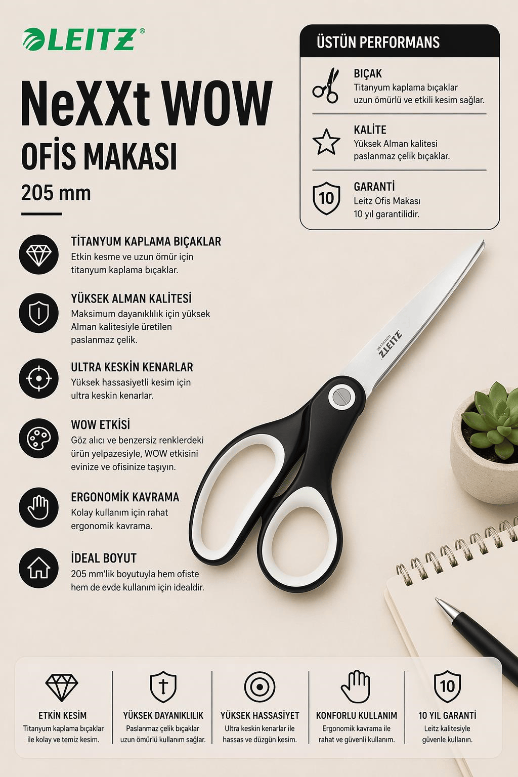 Leitz WOW Titanyum Ofis Makası 205mm Metalik Siyah - KOD:53192095