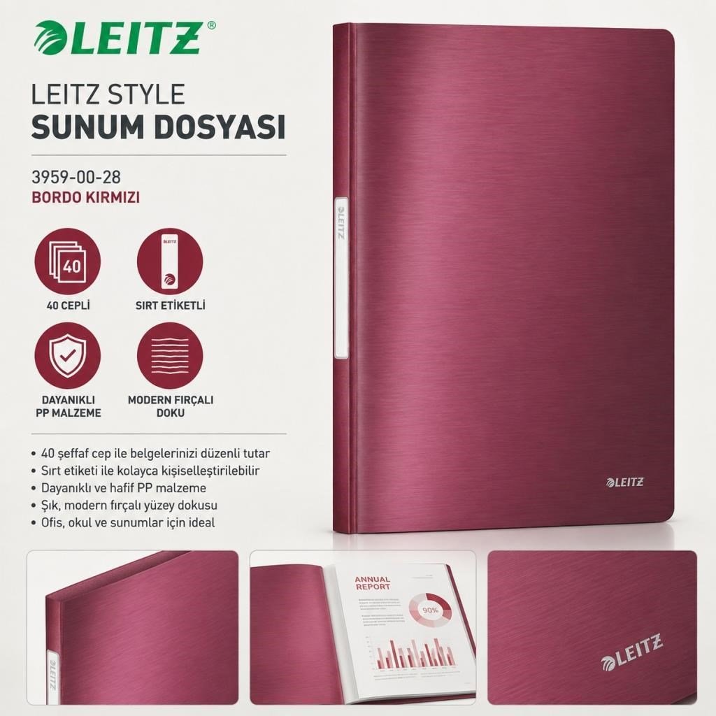 Letiz Sunum Dosyası 4611-00-76 Bordo- Kırmızı 40 Sayfa