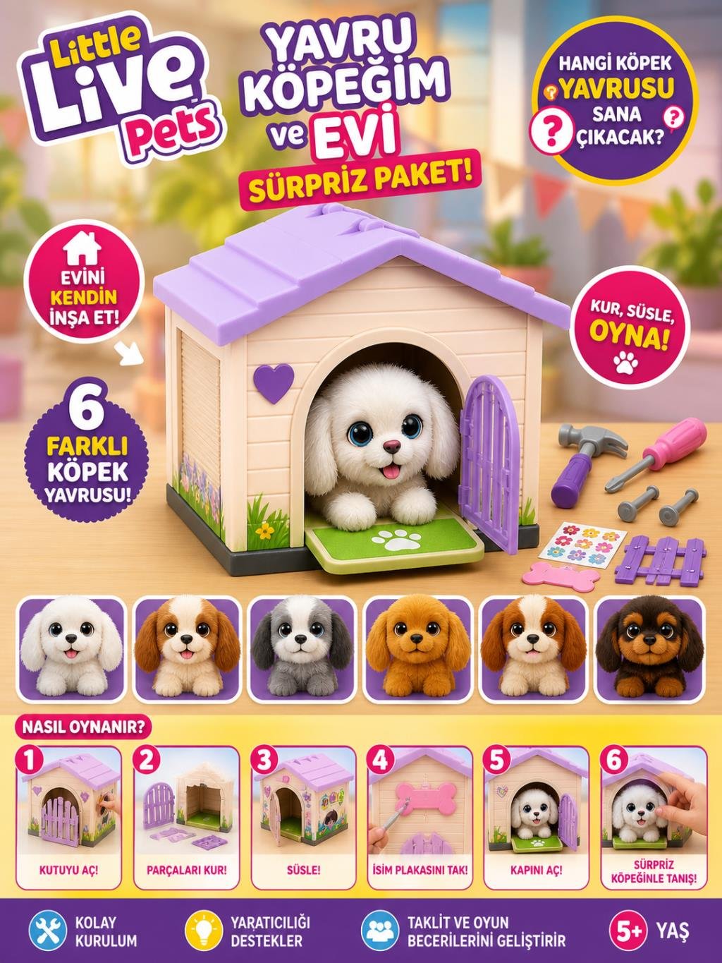 LLP Yavru Köpeğim ve Evi Sürpriz Paket LPP01110 - Mor Çatı