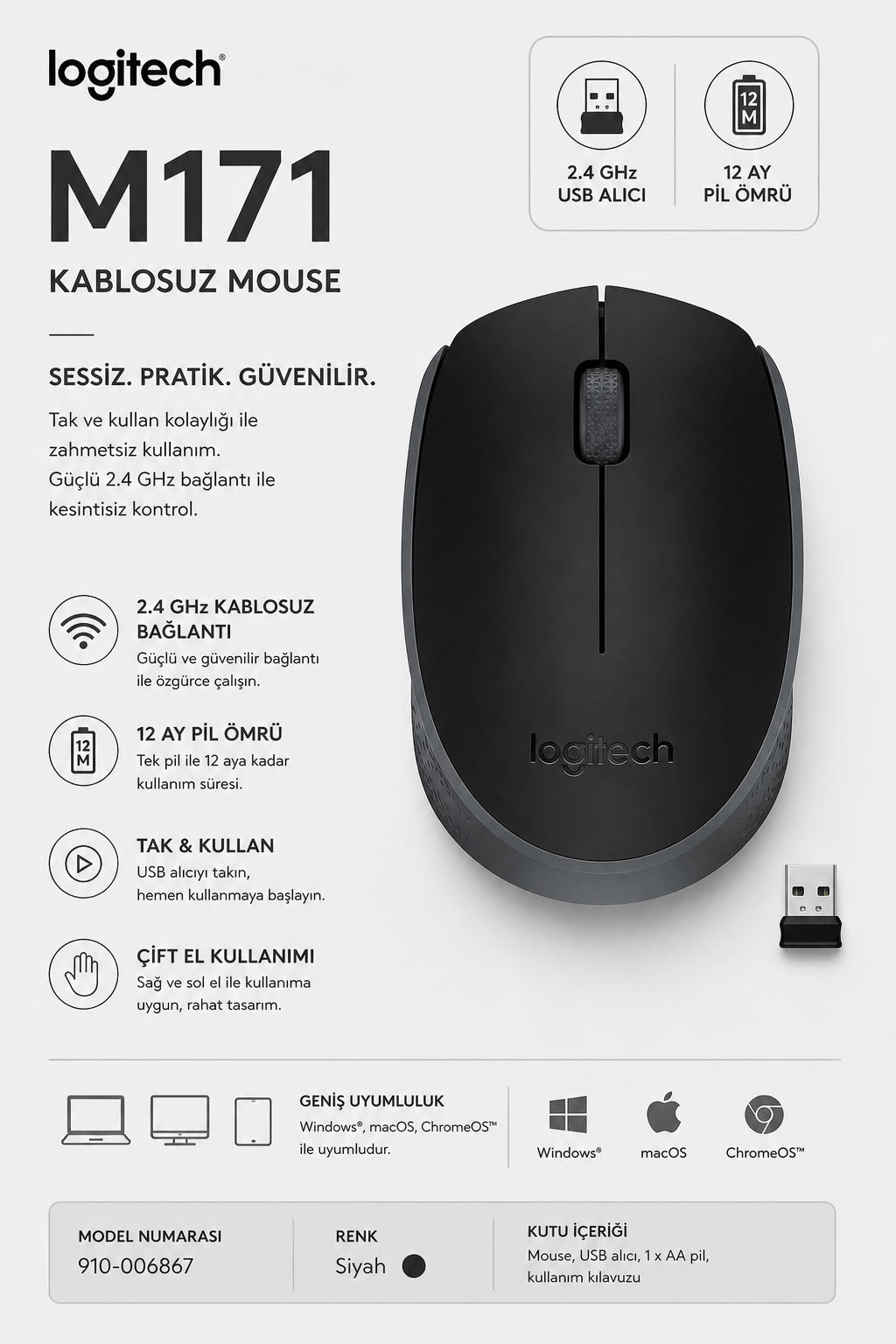 Logitech M171 Kablosuz Mouse Siyah 910-004424
