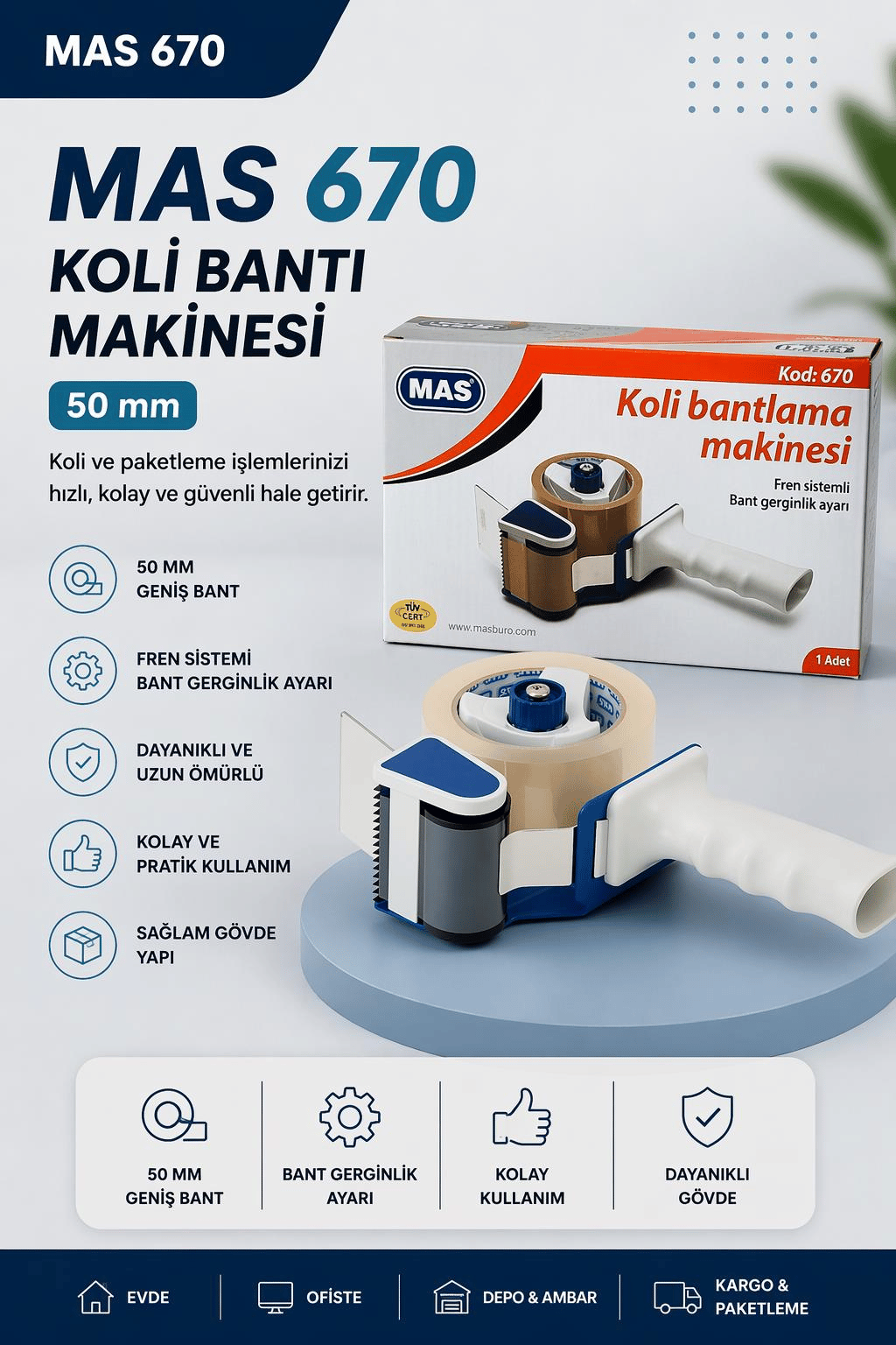 MAS 670 Koli Bant Makinası (50 mm)