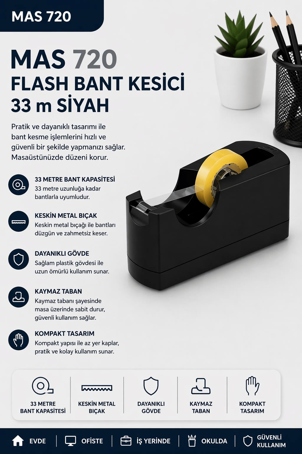 Mas 720 Flash Bant Kesici 33 m Siyah 
