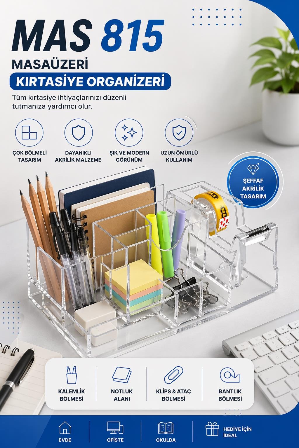 Mas 815 Desk Organizer (Bant Kesicili) Şeffaf