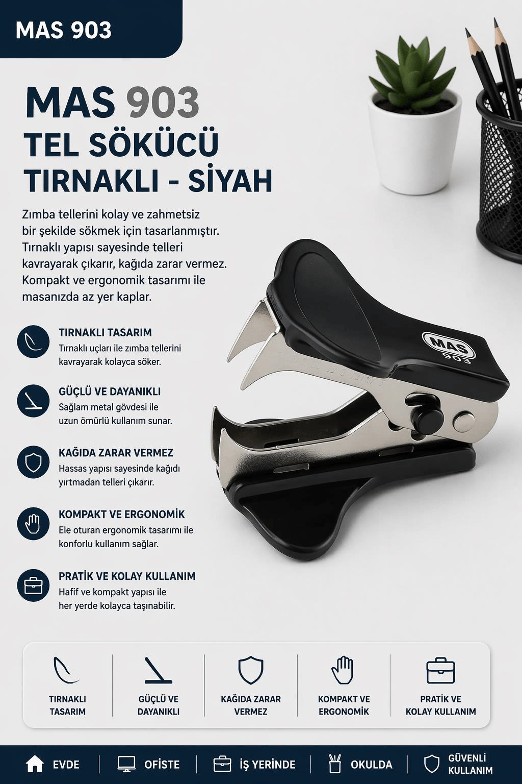 Mas 903 Tel Sökücü- Tırnaklı-Siyah