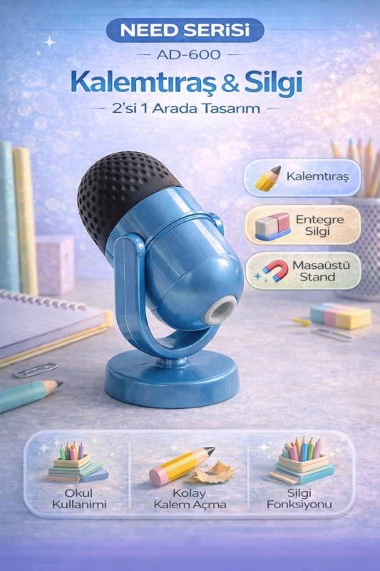 Mikrofon Silgi Kalemtraş Seti Turkuaz