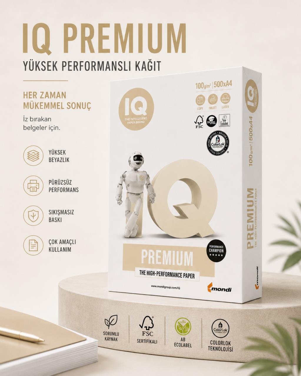 Mondi IQ Premium Fotokopi Kağıdı A4 100 g 500’lü