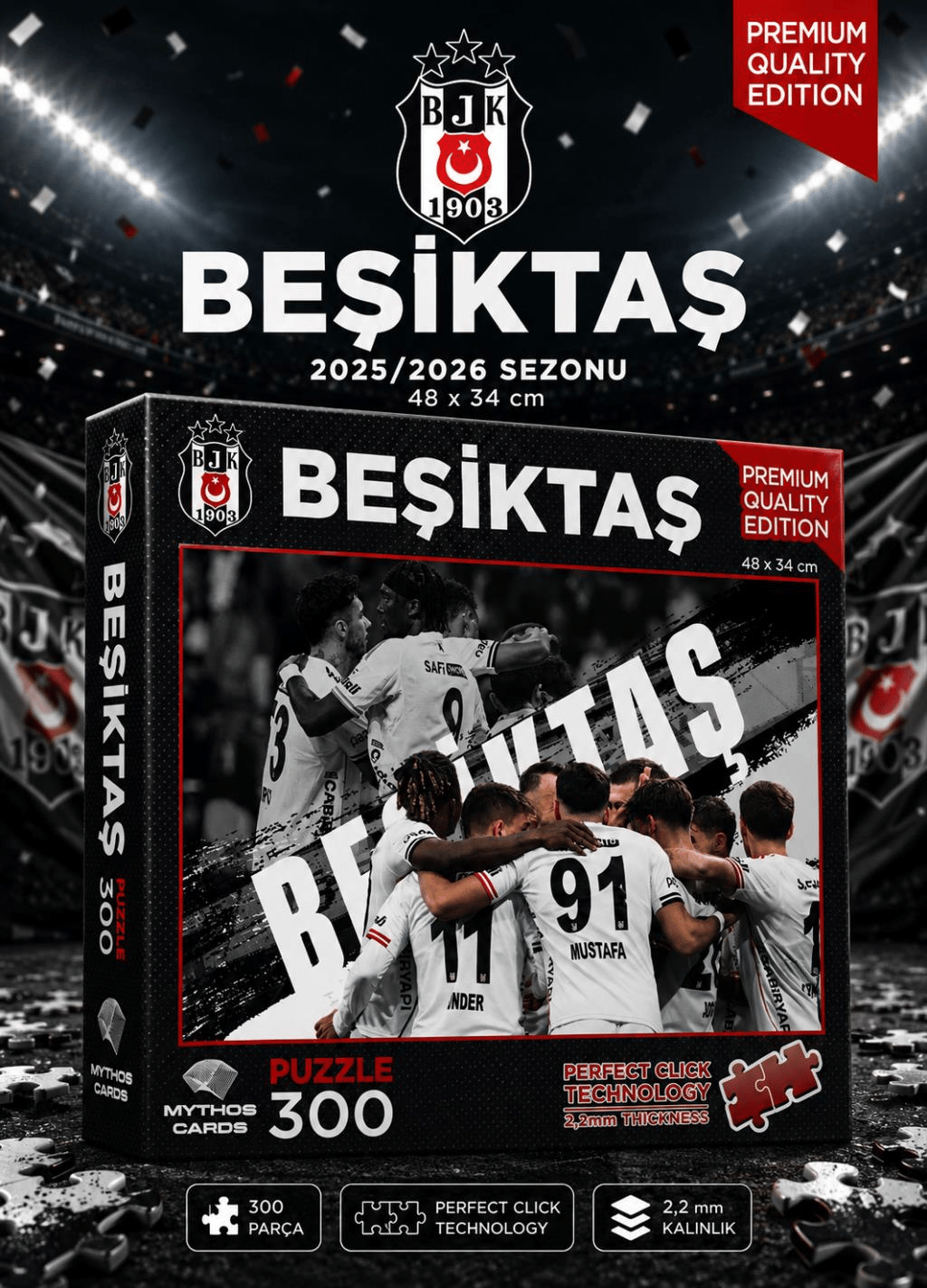 Mythos 300 Parça Puzzle Beşiktaş 2025/2026 Sezonu 48 x 34 cm | Resmi Lisanslı