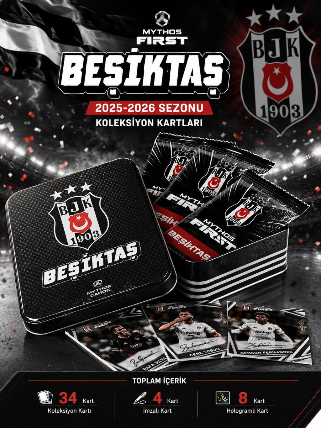 MYTHOS First Beşiktaş 2025-2026 Sezonu Koleksiyon Kartları Metal Kutu | 34 Kart | Resmi Lisanslı