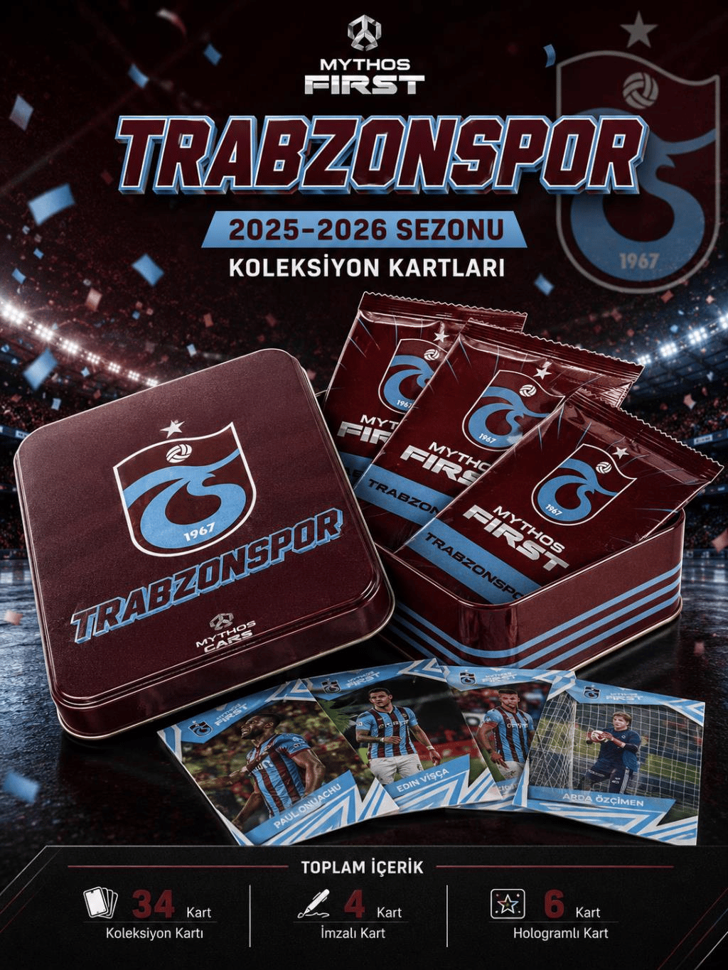 MYTHOS First Trabzonspor 2025-2026 Sezonu Koleksiyon Kartları Metal Kutu | 34 Kart | Resmi Lisanslı