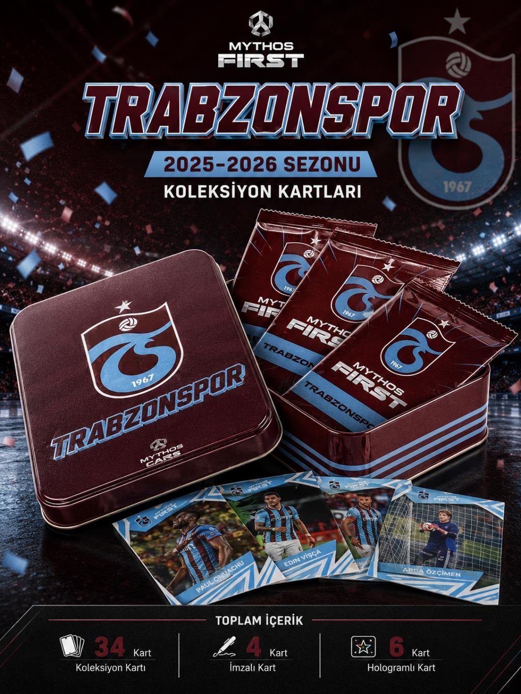 MYTHOS First Trabzonspor 2025-2026 Sezonu Koleksiyon Kartları Metal Kutu | 34 Kart | Resmi Lisanslı