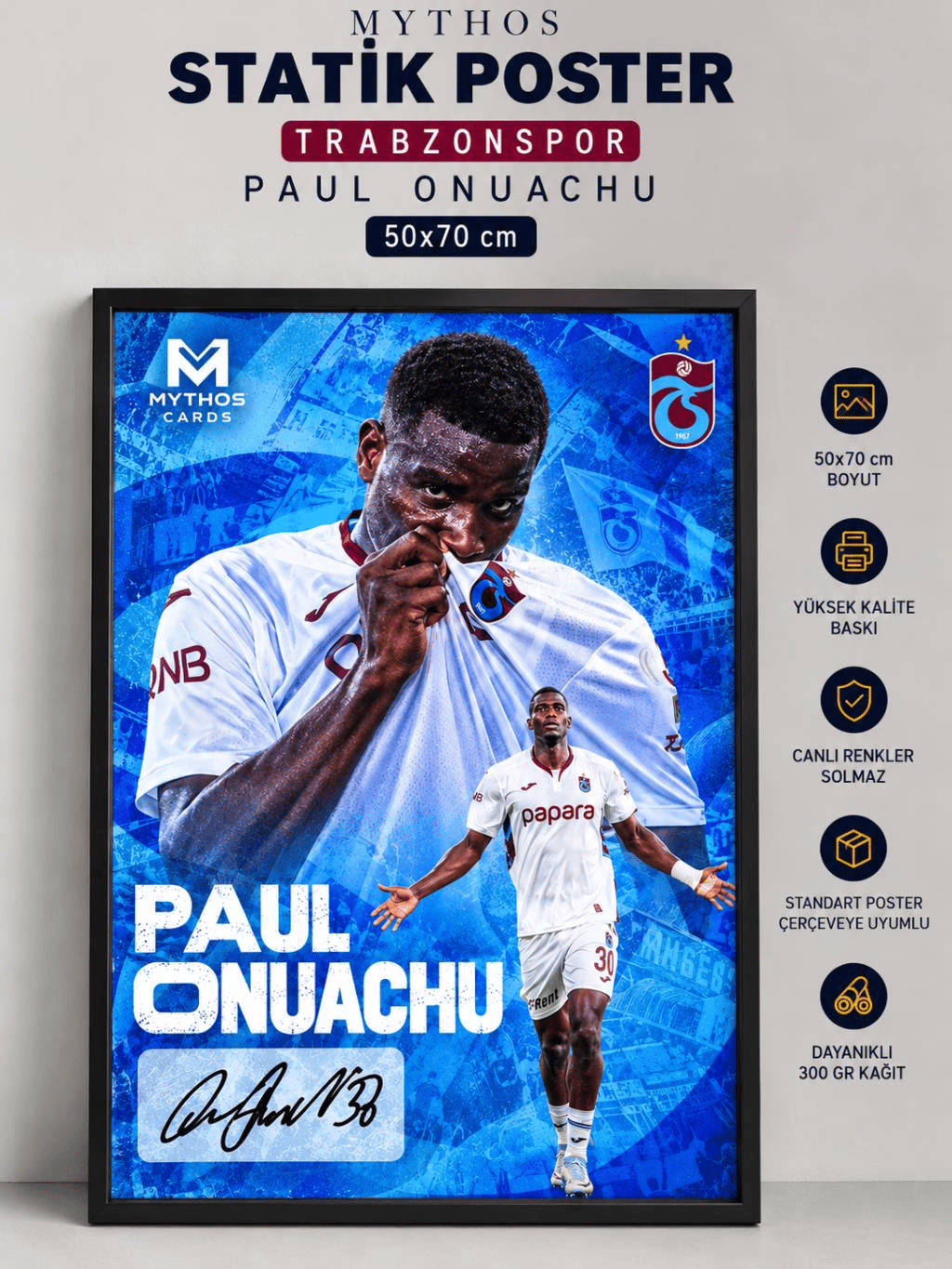 MYTHOS Lisanslı Statik Poster Trabzonspor Paul Onuachu 50x70 cm