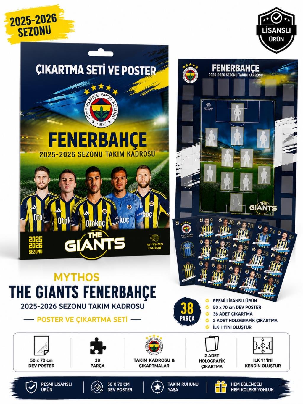 MYTHOS The Giants Fenerbahçe 2025-2026 Sezonu Takım Kadrosu Poster ve Çıkartma Seti | 50 x 70 cm | 38 Parça