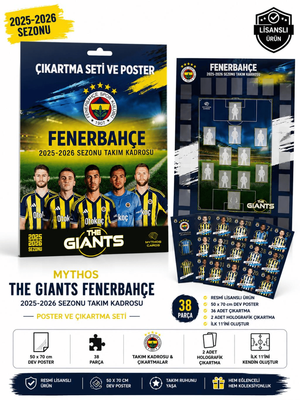 MYTHOS The Giants Fenerbahçe 2025-2026 Sezonu Takım Kadrosu Poster ve Çıkartma Seti | 50 x 70 cm | 38 Parça