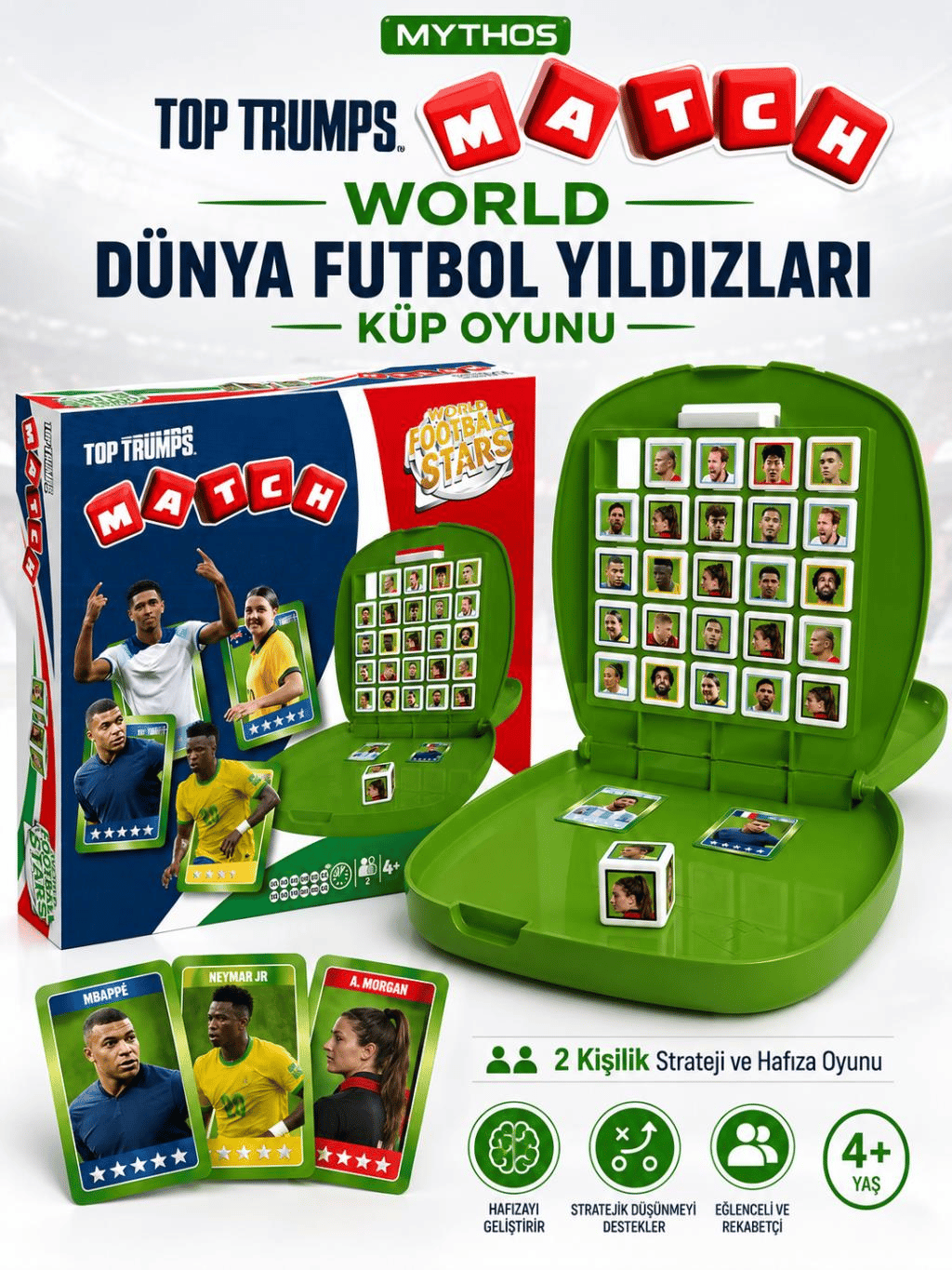 Mythos Top Trumps Match World – Dünya Futbol Yıldızları Küp Oyunu | 2 Kişilik Strateji ve Hafıza Oyunu