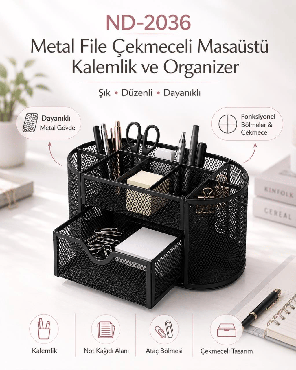 Need ND-2036 Metal File Çekmeceli Masaüstü Kalemlik