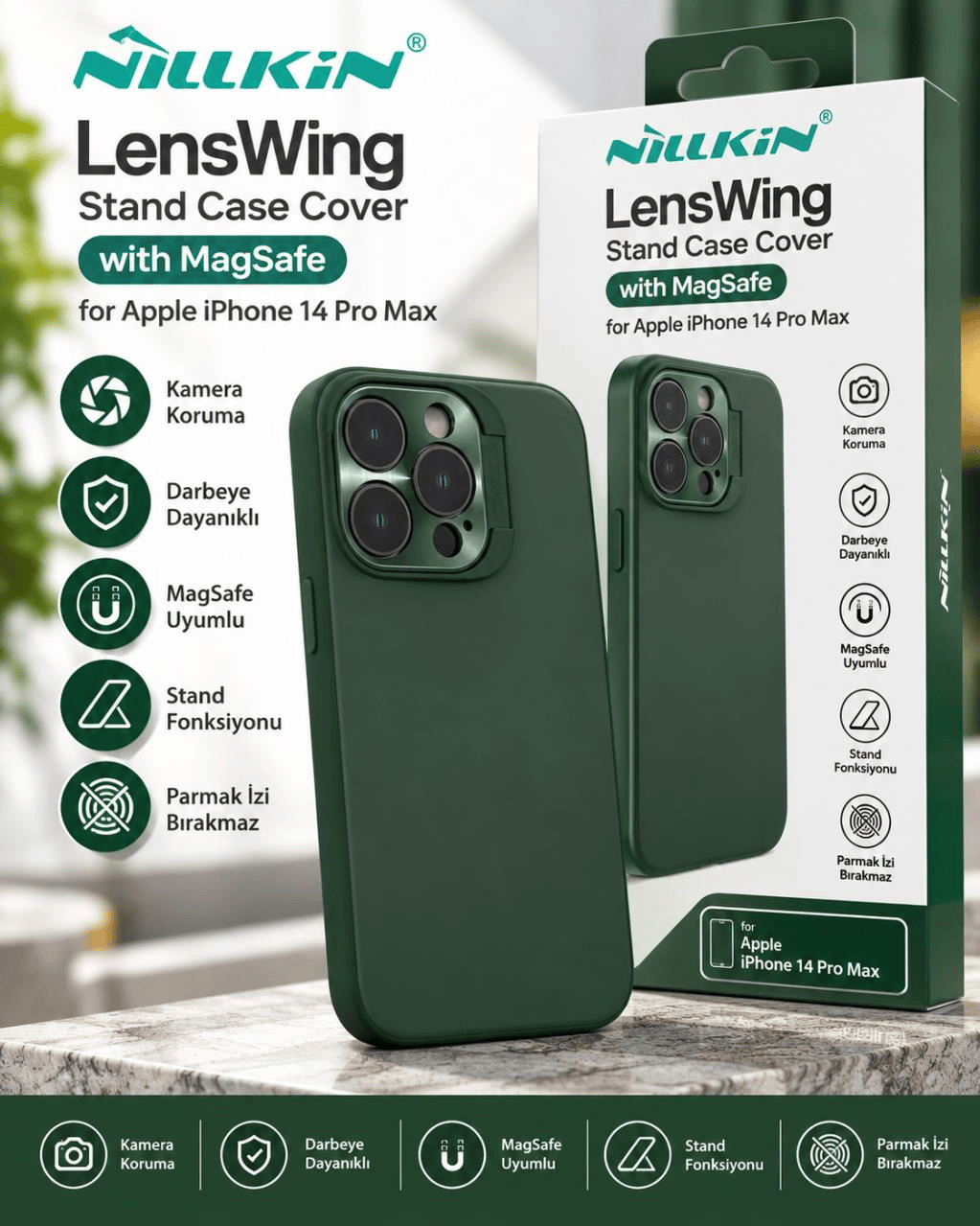 Nillkin LensWing Stand Case Cover with MagSafe for Apple iPhone 14 Pro Max - Green
