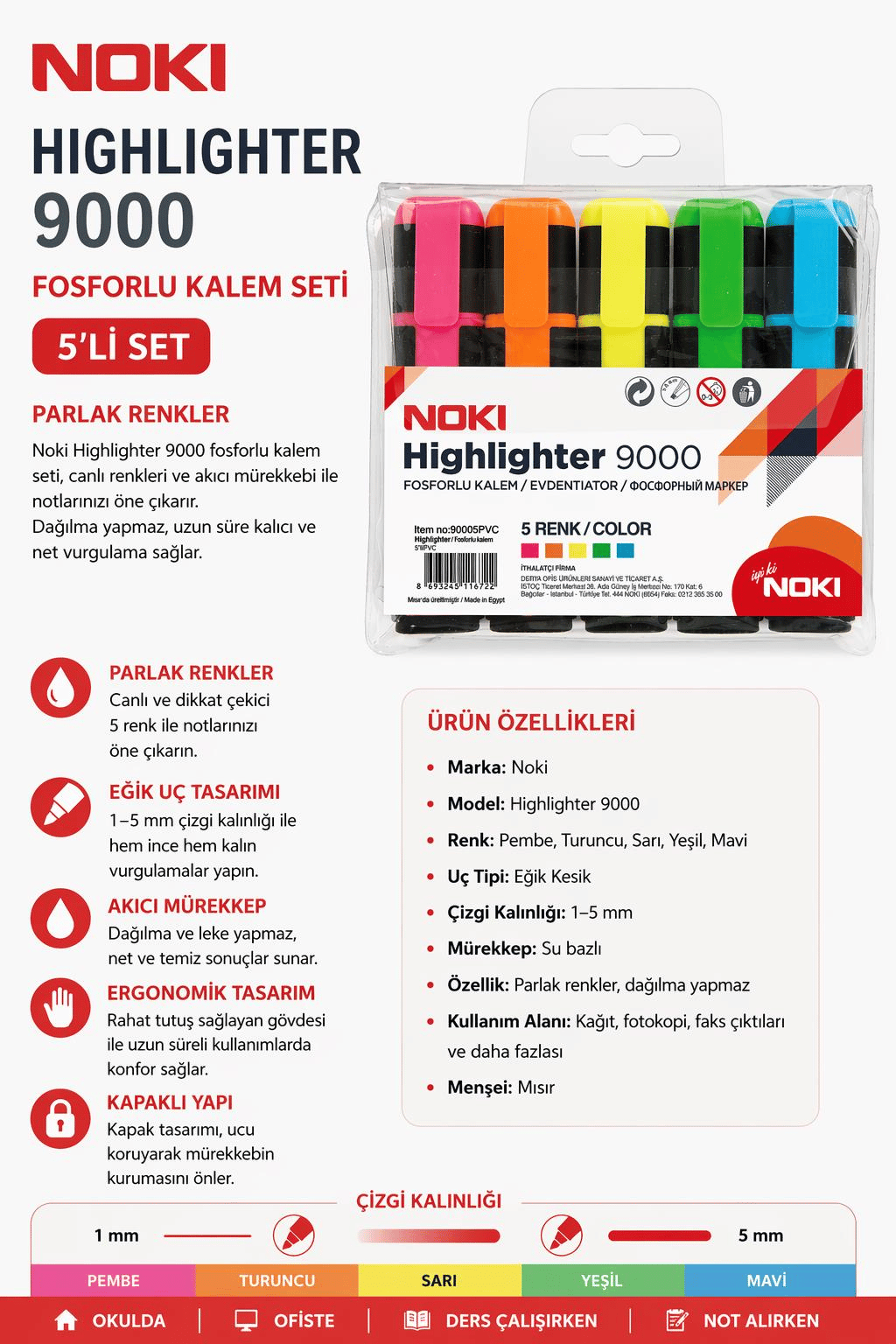 Noki Fosforlu Kalem 5 Li 90005Pvc