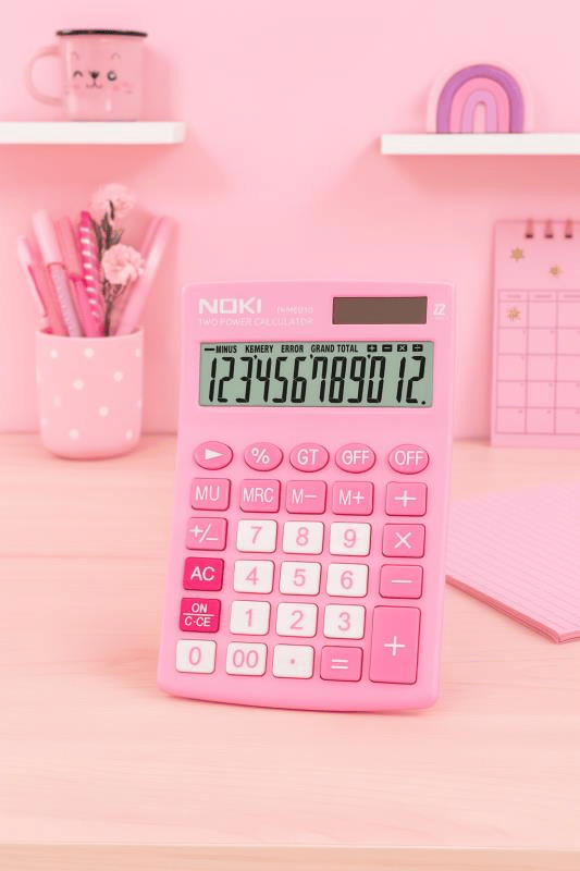 Noki H-MC010 Pembe Hesap Makinesi - 12 Haneli Pilli ve Güneş Enerjili