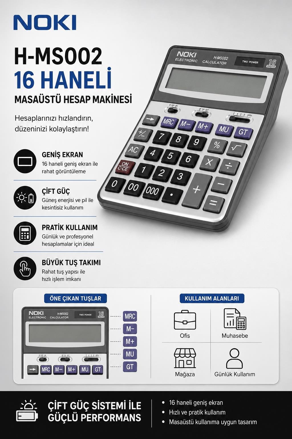 Noki Masa Üstü Hesap Makinesi H-MS002 16 Haneli