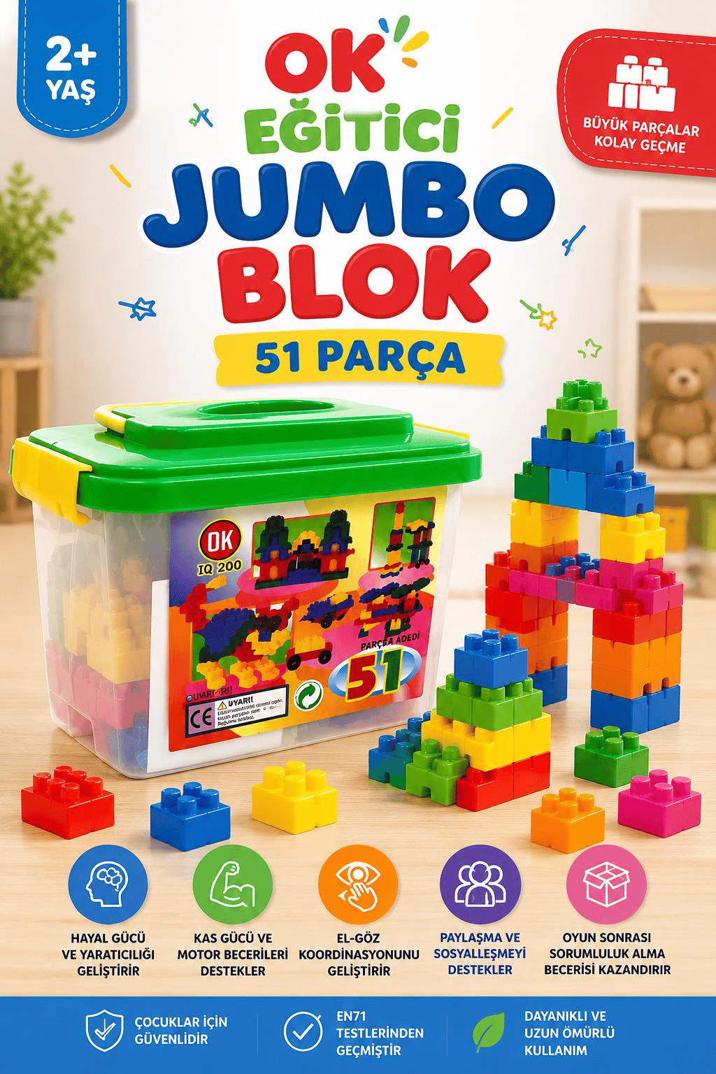 OK 51 Parça Kutulu Eğitici Jumbo Blok Oyuncak