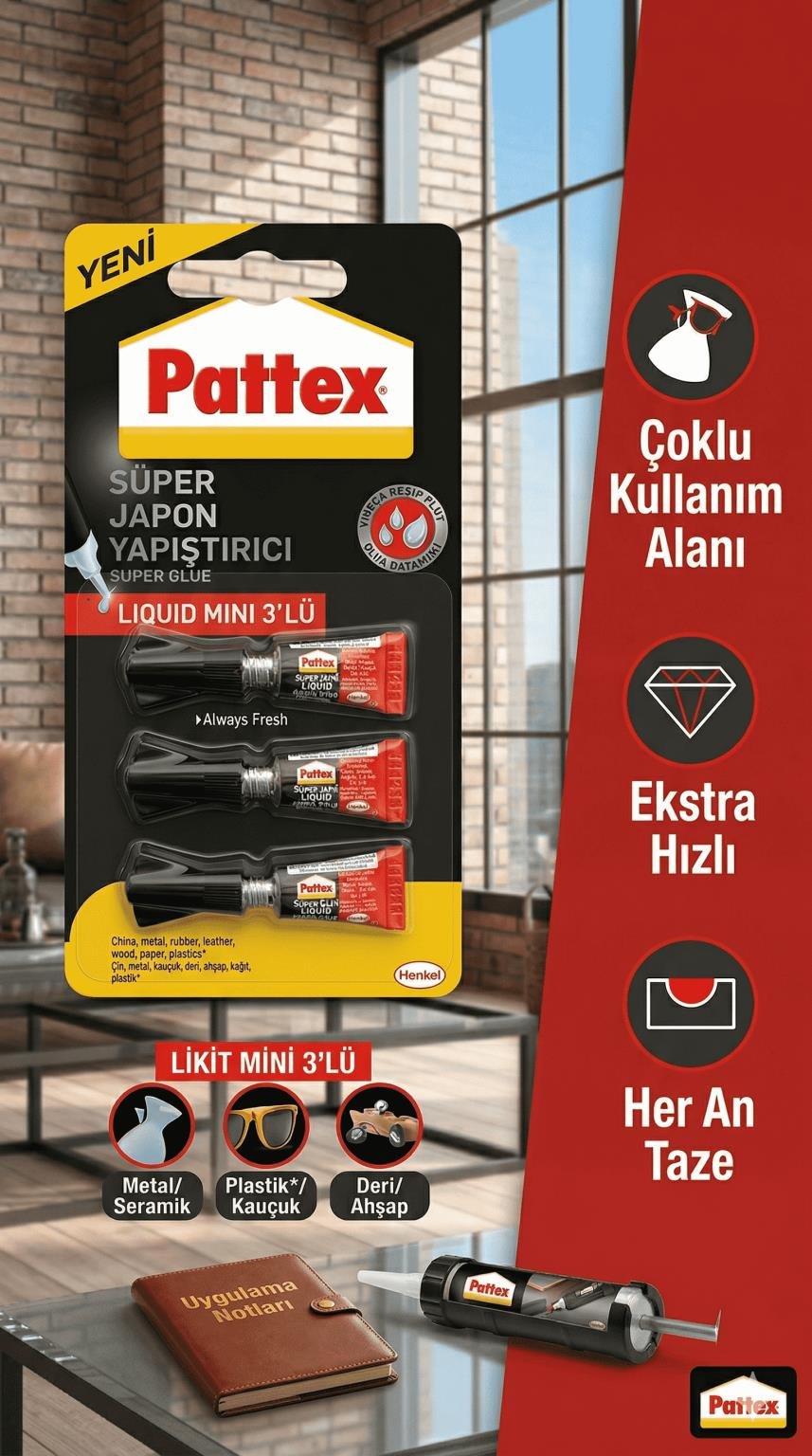 Pattex Süper Japon Yapıştırıcı Mini Trio 3x1 g | Tek Kullanımlık 3’lü Set