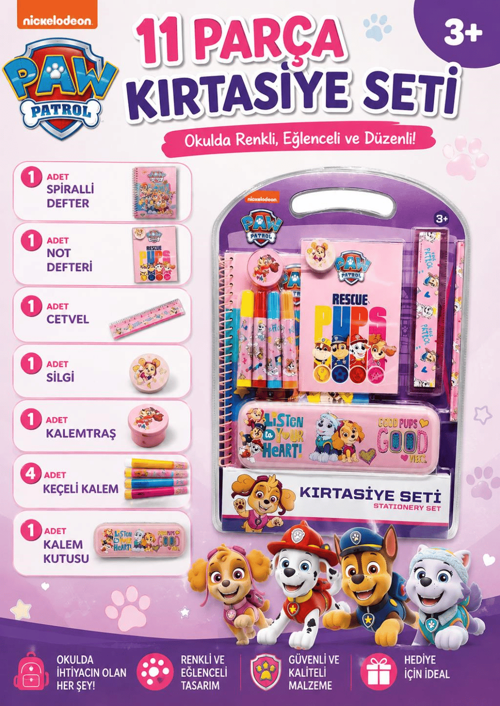 Paw Patrol Listen To Your Heart  11 Parça Kırtasiye Seti - Paw-KRS007