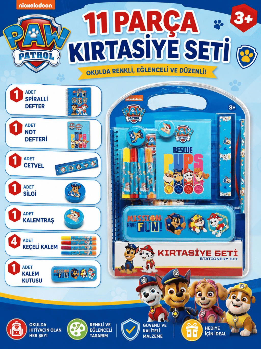 Paw Patrol Mission Have Fun 11 Parça Kırtasiye Seti -PAW-KRS007