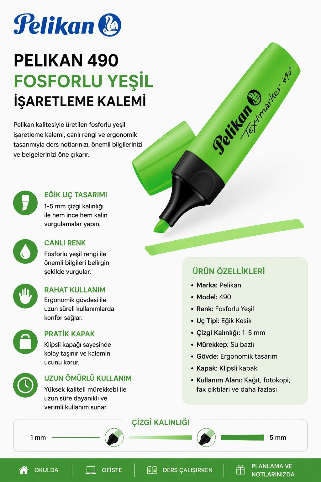 Pelikan 490 Fosforlu Yeşil İşaretleme Kalemi