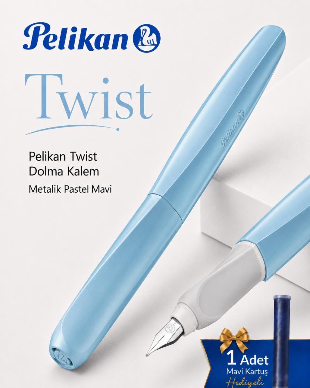 Pelikan Twist Dolma Kalem Metalik Pastel Mavi
