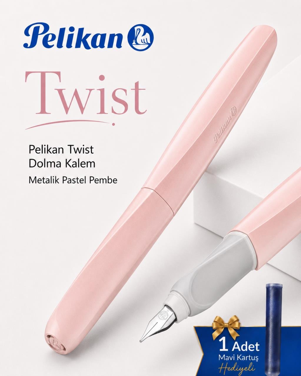 Pelikan Twist Dolma Kalem Metalik Pastel Pembe