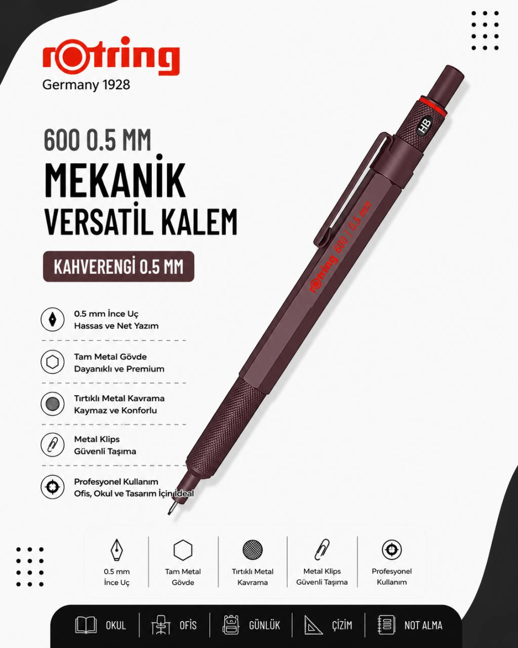 Rotring 600 Mekanik Versatil Kalem Kahverengi 0.5 MM 2204410