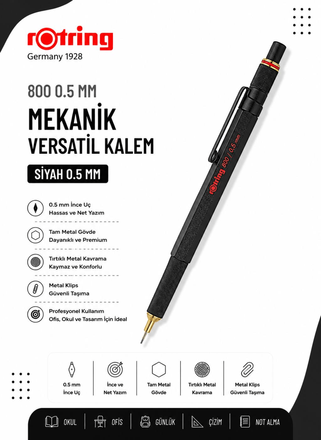 Rotring 800 Mekanik Versatil Kalem 0.5 MM Siyah 1904447
