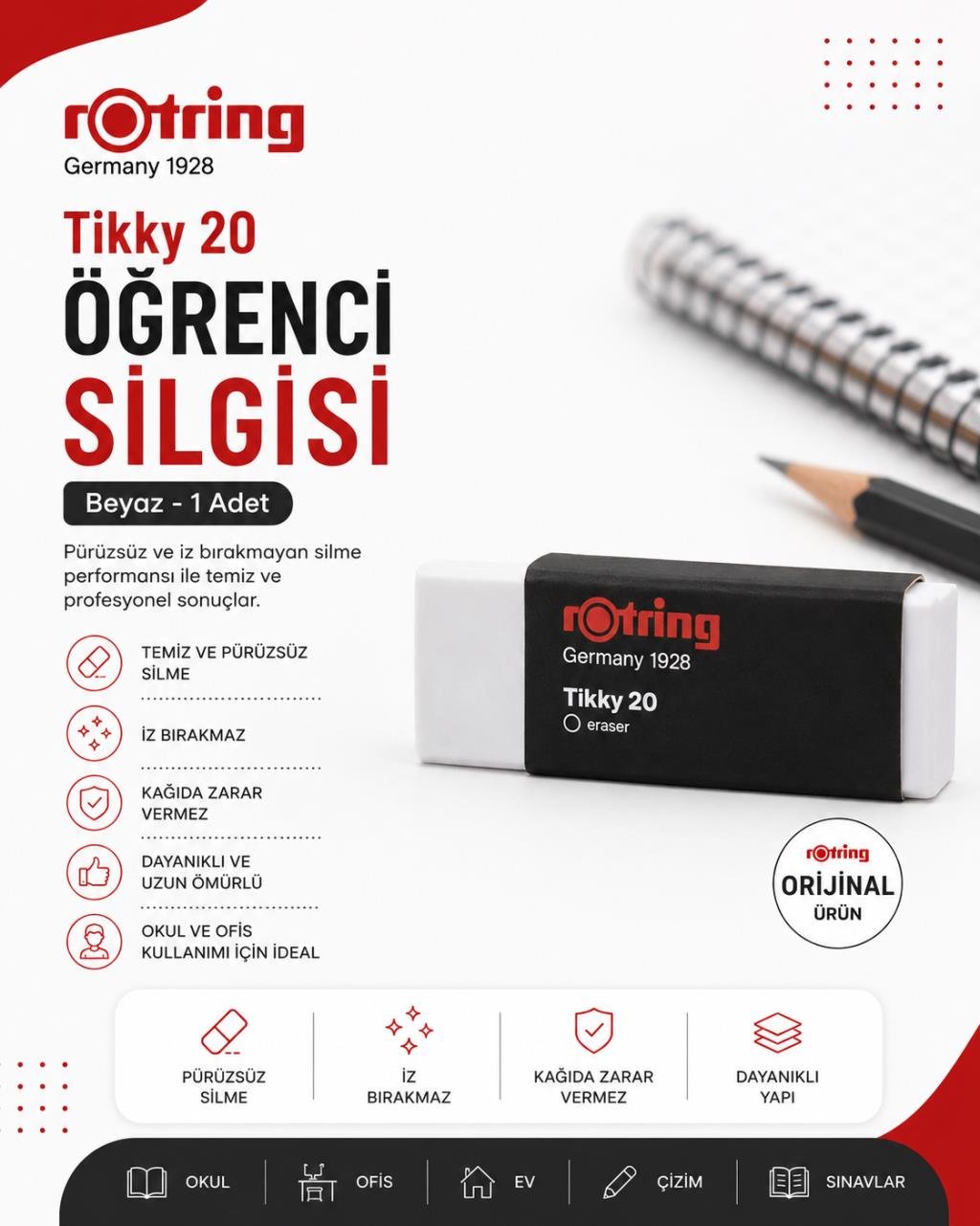 Rotring Öğrenci Silgisi Tikky 20 Beyaz - 1 Adet