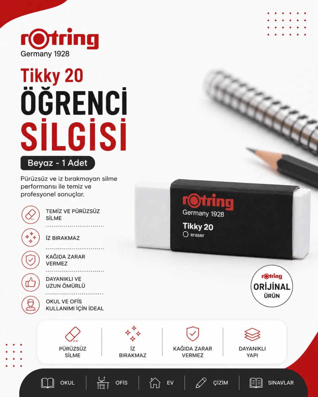 Rotring Öğrenci Silgisi Tikky 20 Beyaz - 1 Adet
