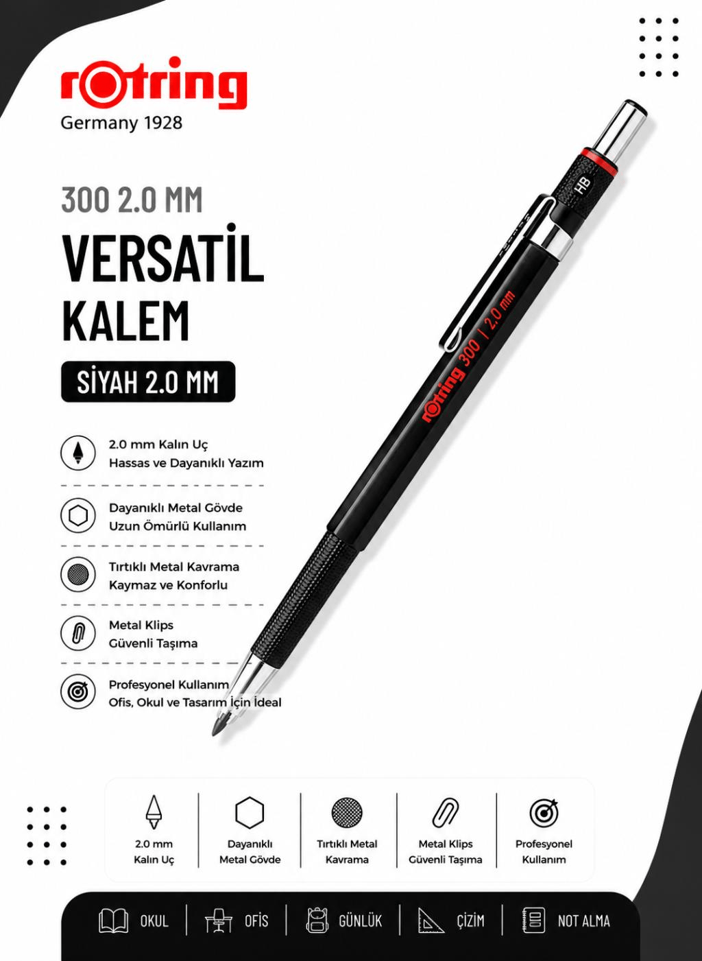 Rotring Versatil Kalem 300 2 MM Siyah 1904729