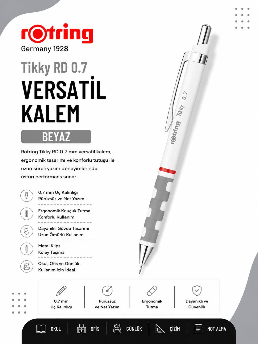 Rotring Versatil Kalem Tikky RD 0.7 MM Beyaz 1904506