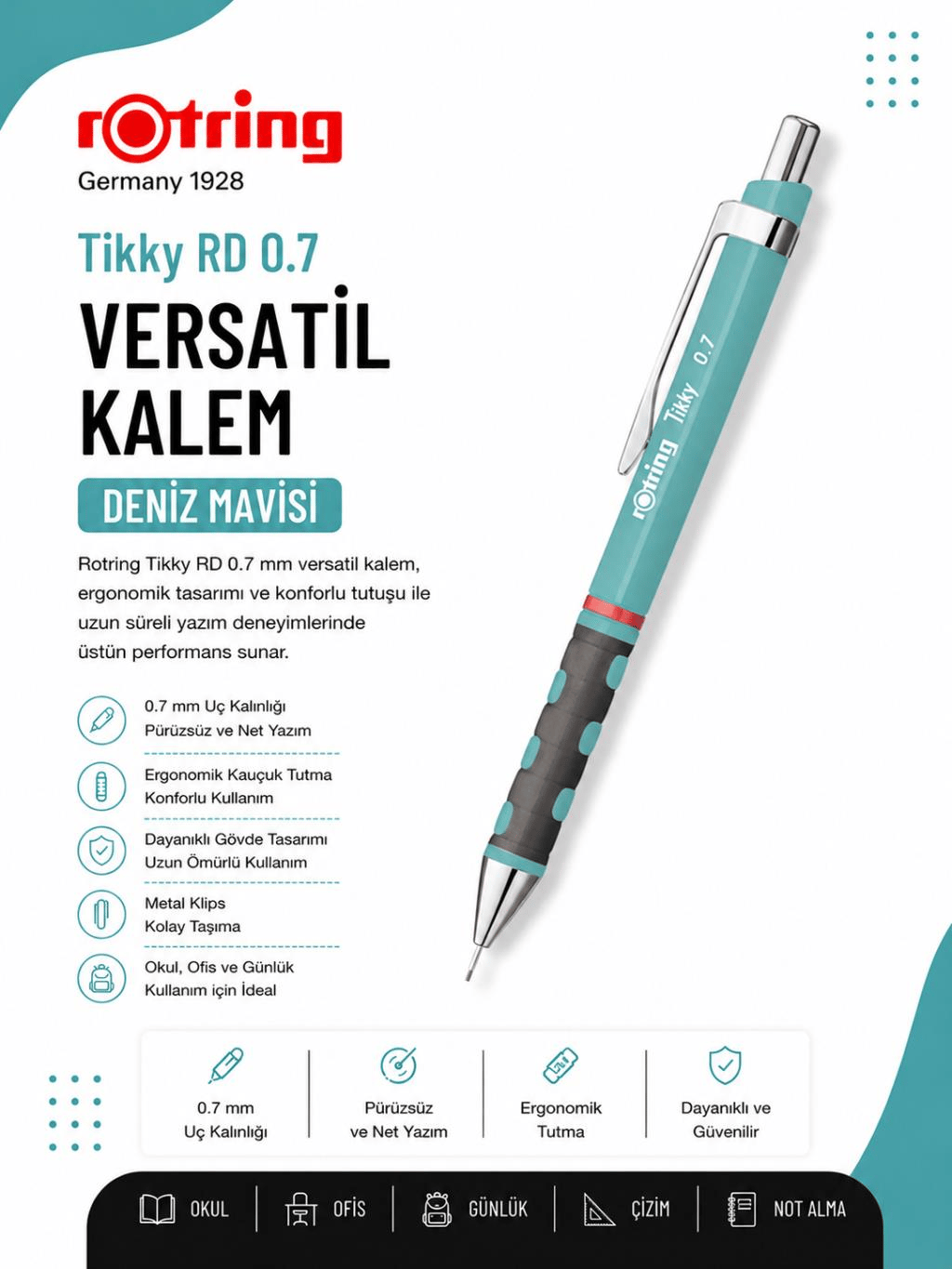 Rotring Versatil Kalem Tikky RD Deniz Mavisi 0.7 MM RO-2189069