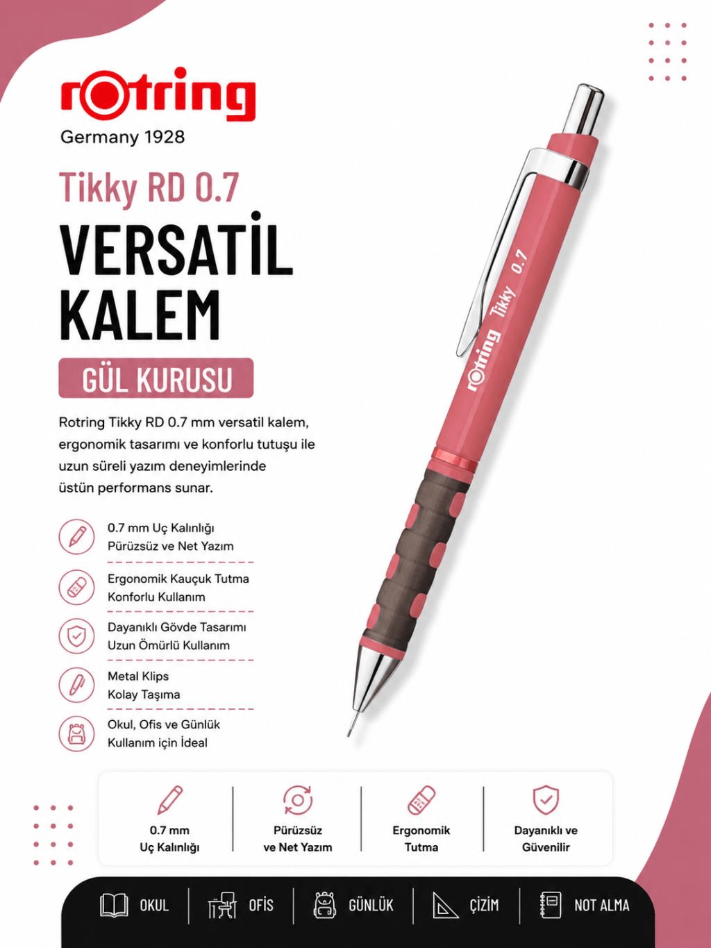 Rotring Versatil Kalem Tikky RD Gül Kurusu 0.7 MM RO-2189068