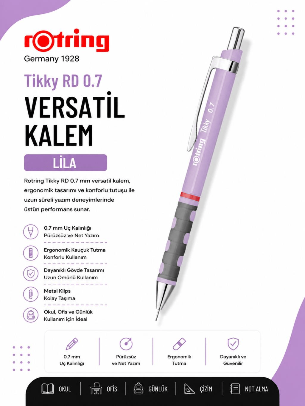Rotring Versatil Kalem Tikky RD Lila 0.7 MM RO-2189066