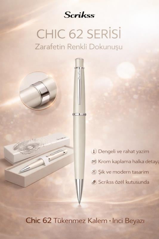 Scrikss Chic 62 Tükenmez Kalem İnci Beyazı
