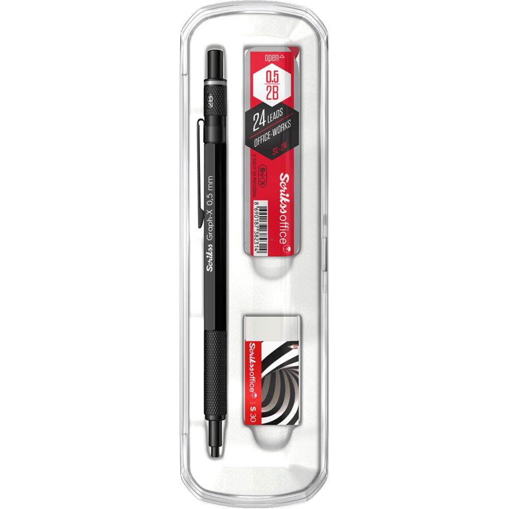 Scrikss Graph-X 3'lü Set Mekanik Kurşun Kalem 0.5 mm Mat Siyah