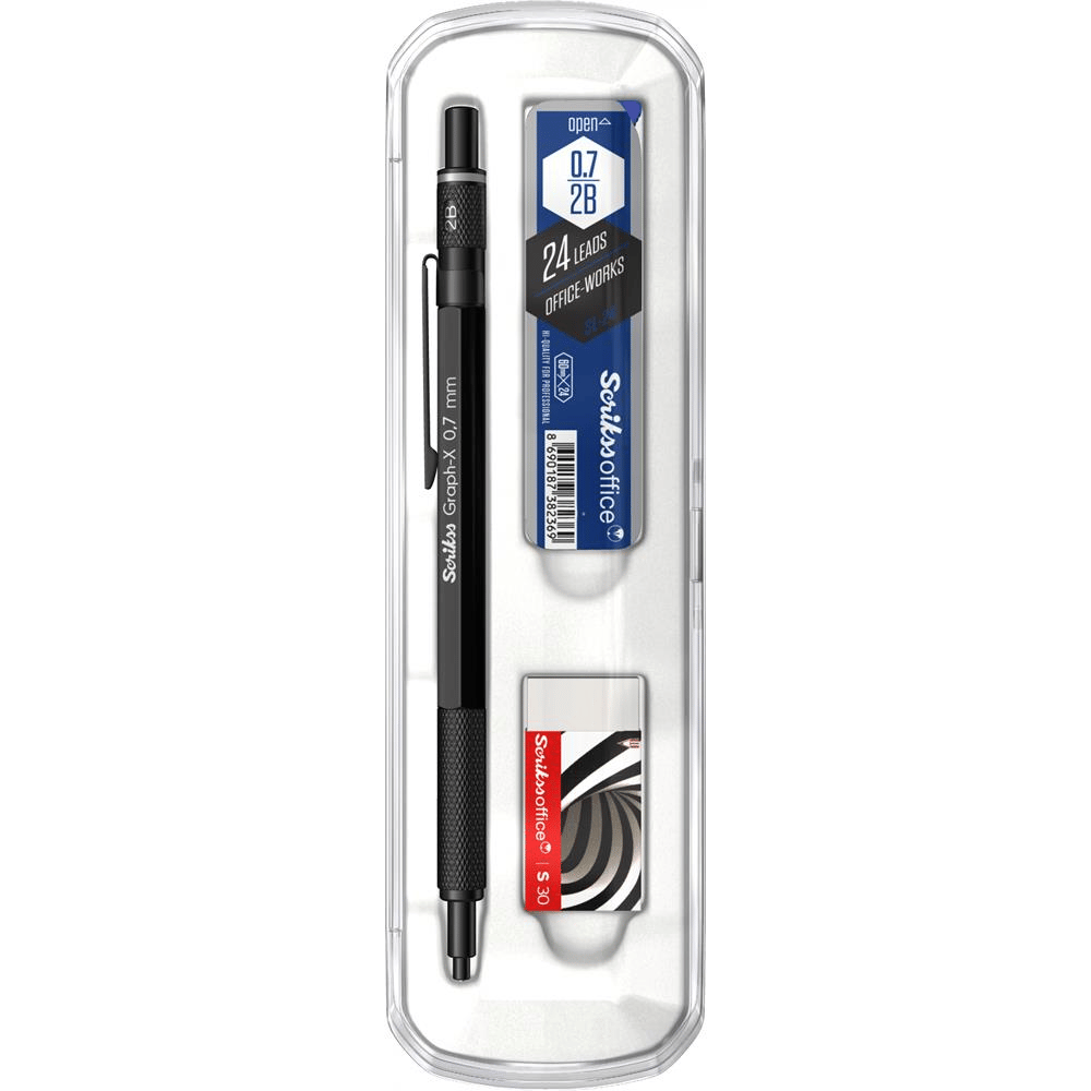 Scrikss Graph-X 3'lü Set Mekanik Kurşun Kalem 0.7 mm Mat Siyah