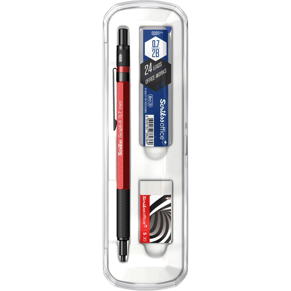 Scrikss Graph-X 3'lü Set Mekanik Kurşun Kalem 0.7 mm Kırmızı