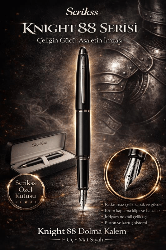Scrikss Knight 88 Dolma Kalem F Uç Mat Siyah